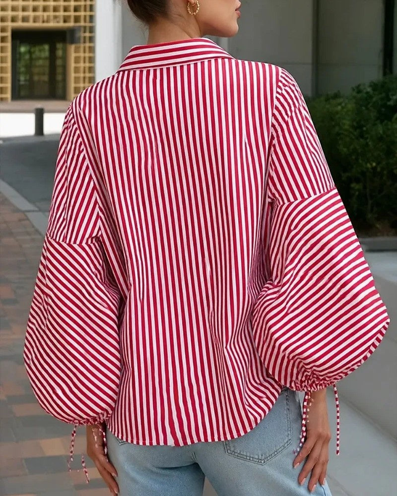 Isabelle Women's Relaxed Stripe Balloon Sleeve Shirt