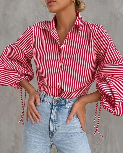 Isabelle Women's Relaxed Stripe Balloon Sleeve Shirt