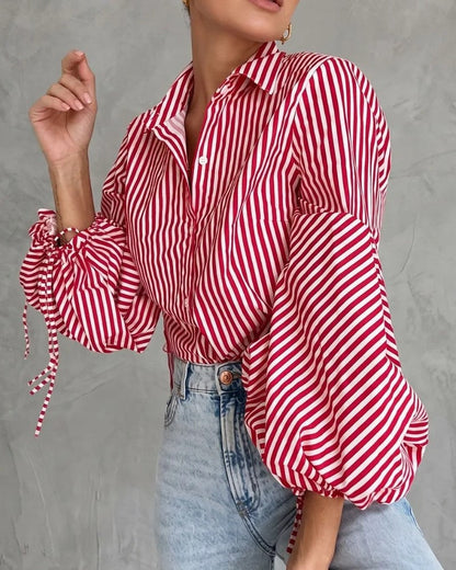 Isabelle Women's Relaxed Stripe Balloon Sleeve Shirt