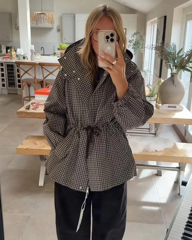 Ivy Gingham Drawstring Hooded Jacket