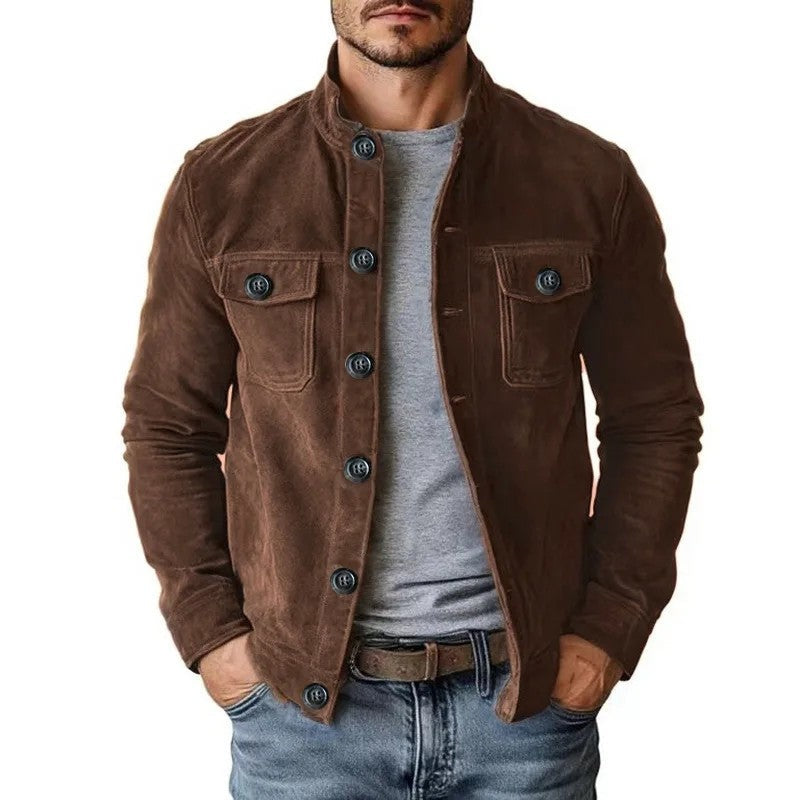 Lazaro Suede Button-Up Utility Jacket