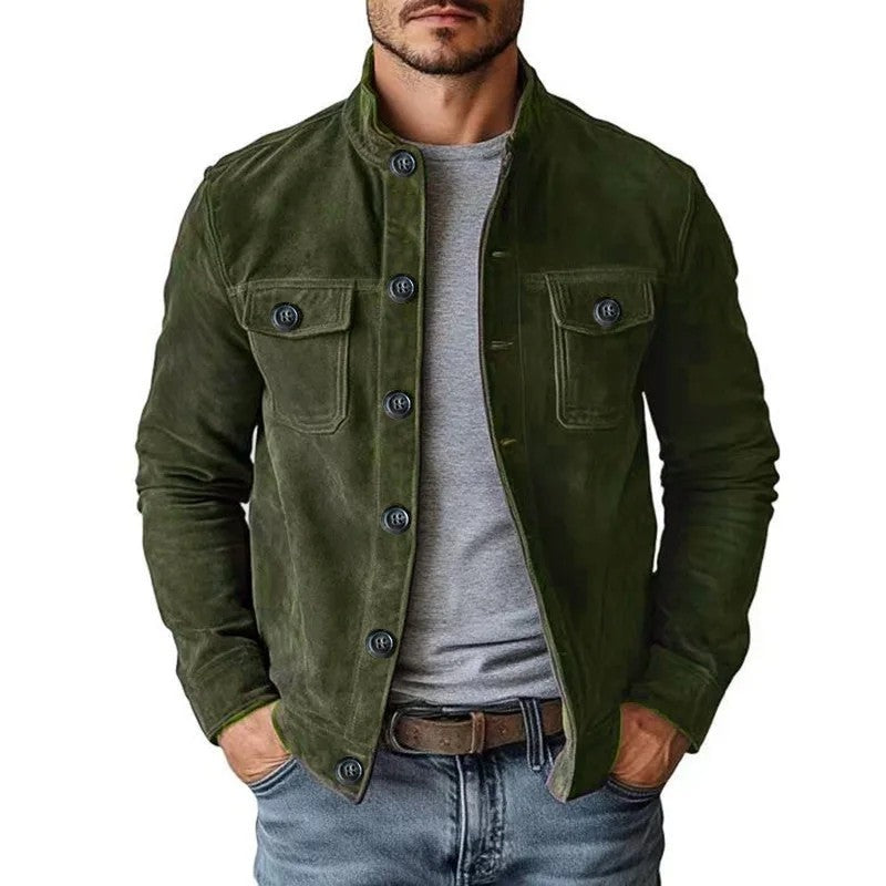 Lazaro Suede Button-Up Utility Jacket