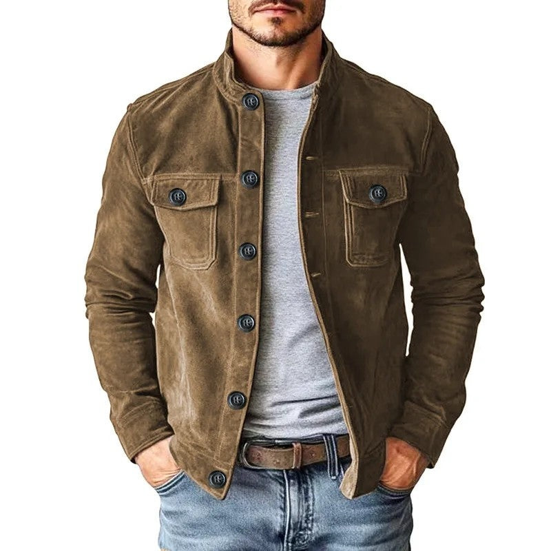 Lazaro Suede Button-Up Utility Jacket