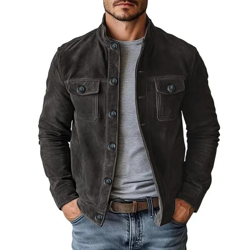 Lazaro Suede Button-Up Utility Jacket