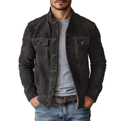 Lazaro Suede Button-Up Utility Jacket