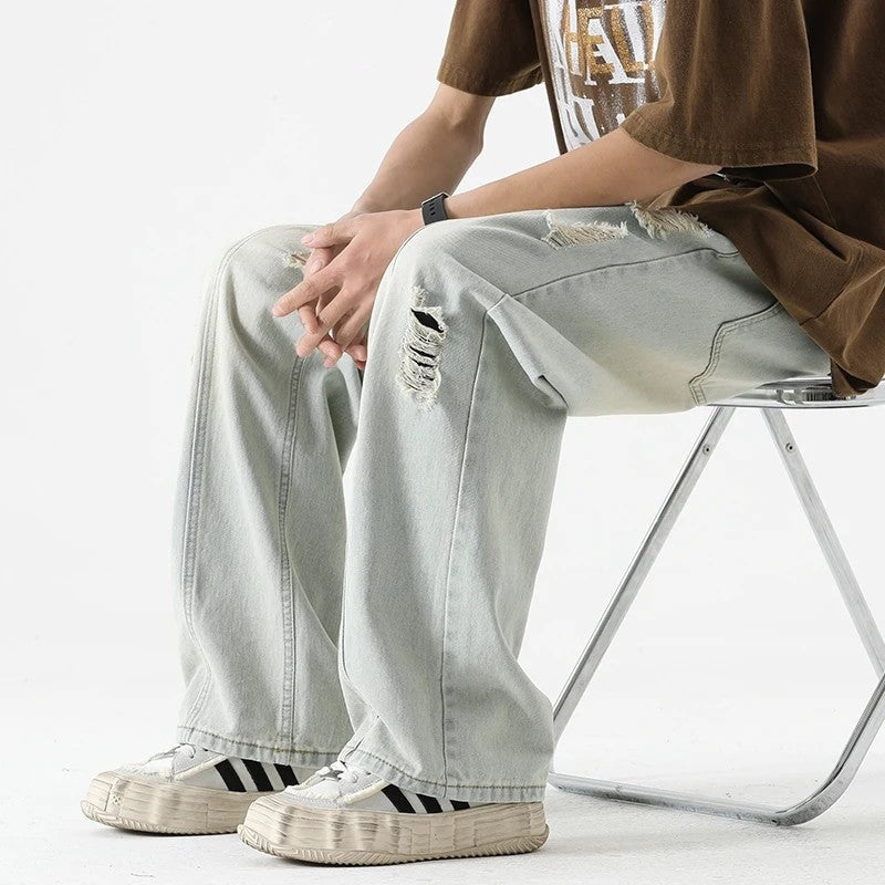 Lazvik Relaxed Distressed Wide-Leg Jeans