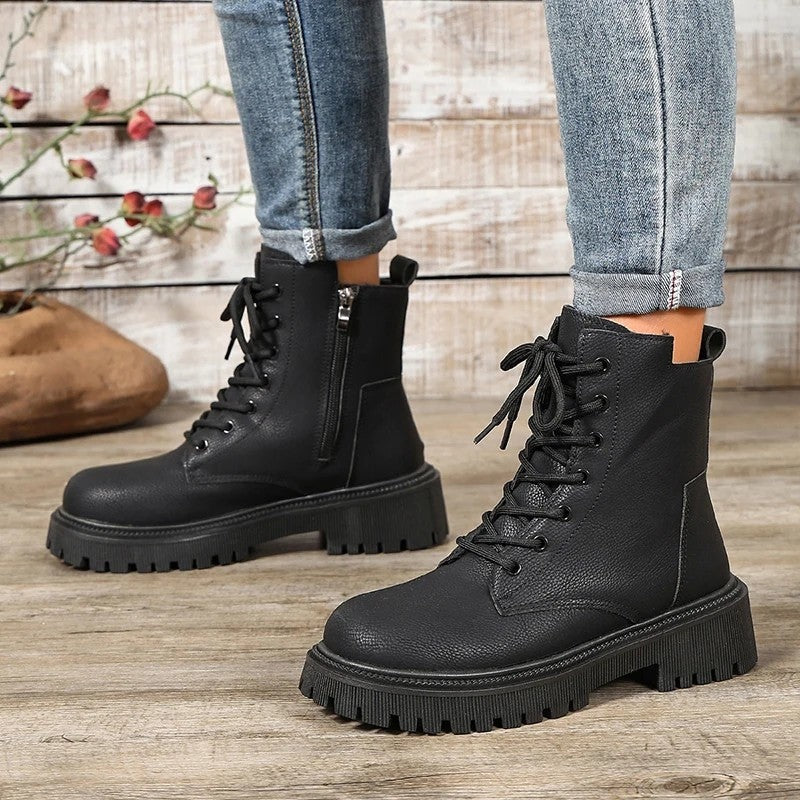 Leah Lace-Up Side Zip Ankle Boots