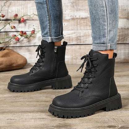 Leah Lace-Up Side Zip Ankle Boots