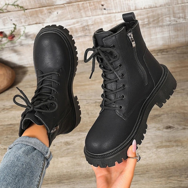 Leah Lace-Up Side Zip Ankle Boots