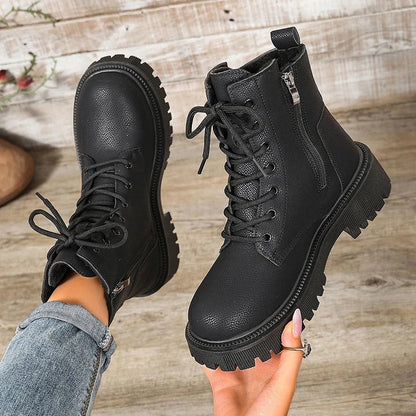 Leah Lace-Up Side Zip Ankle Boots