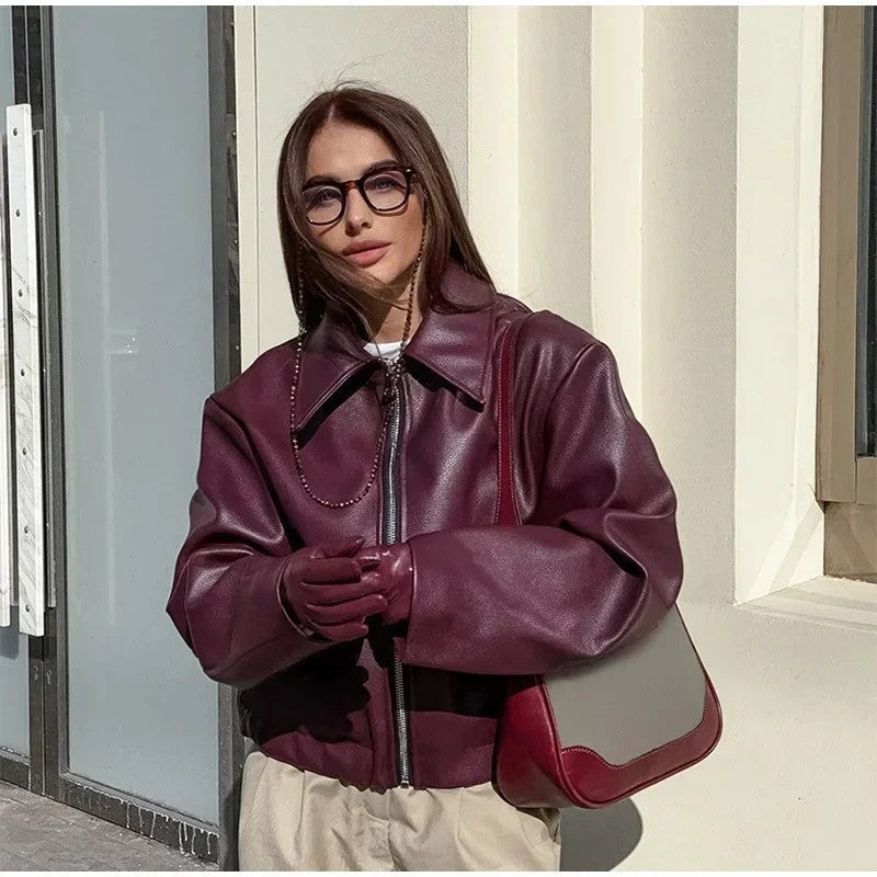 Lena Oversized Faux Leather Zip Jacket