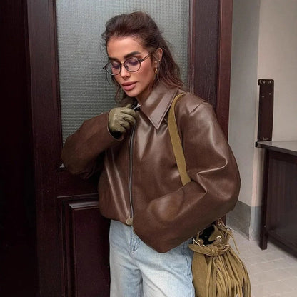 Lena Oversized Faux Leather Zip Jacket