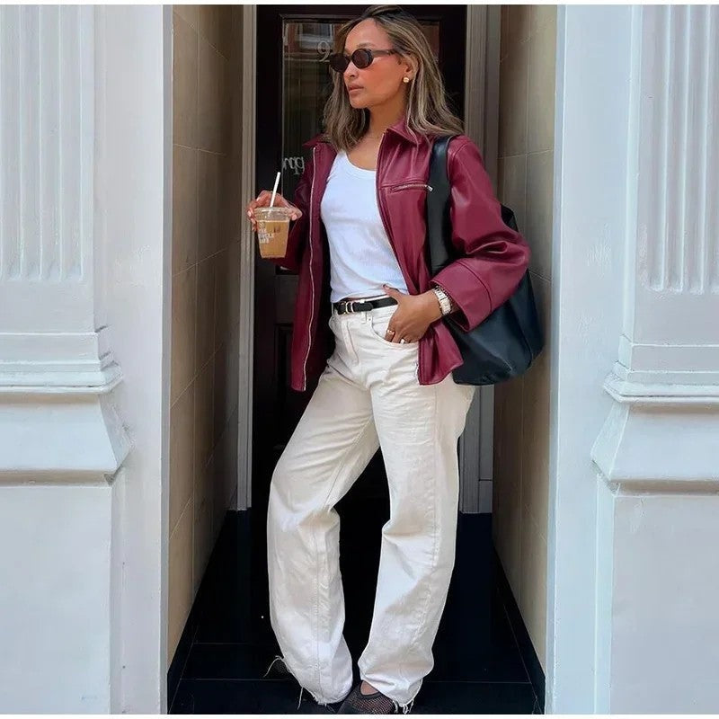 Lena Oversized Faux Leather Zip Jacket