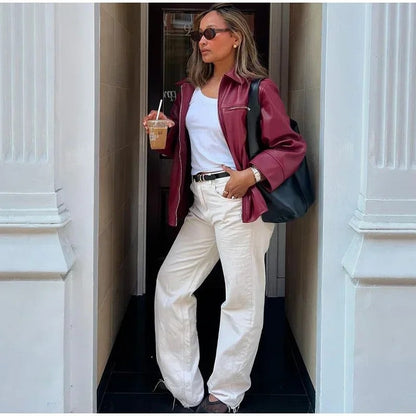 Lena Oversized Faux Leather Zip Jacket