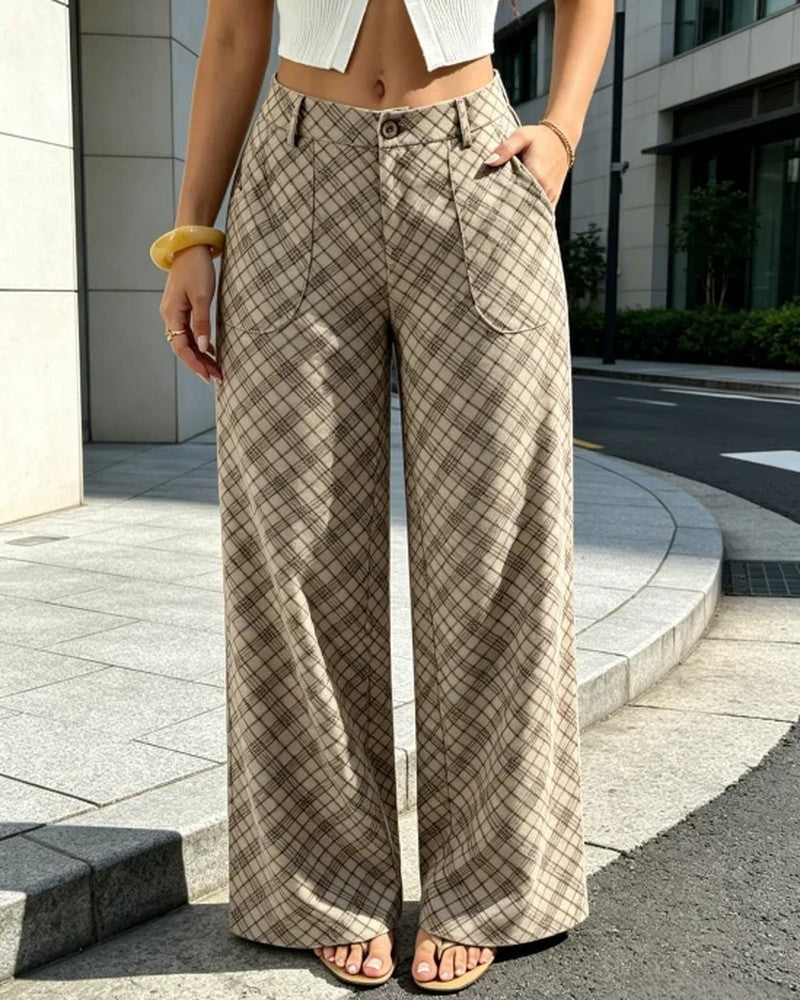 Livara Relaxed Plaid Wide-Leg Pants