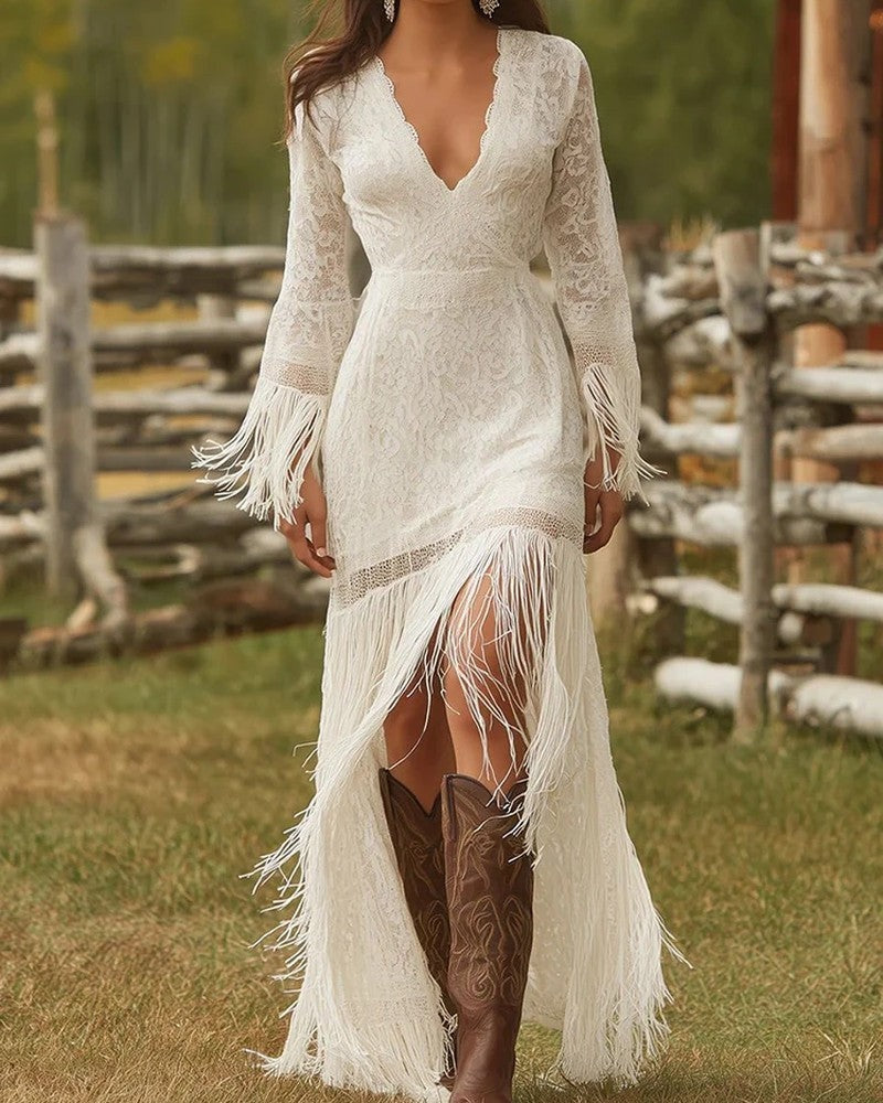 Lucy Lace Fringe Maxi Dress