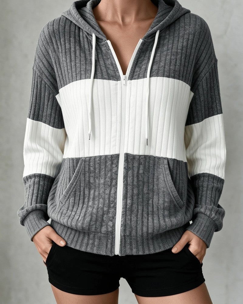 Lunari Ribbed Zip Hooded Cardigan