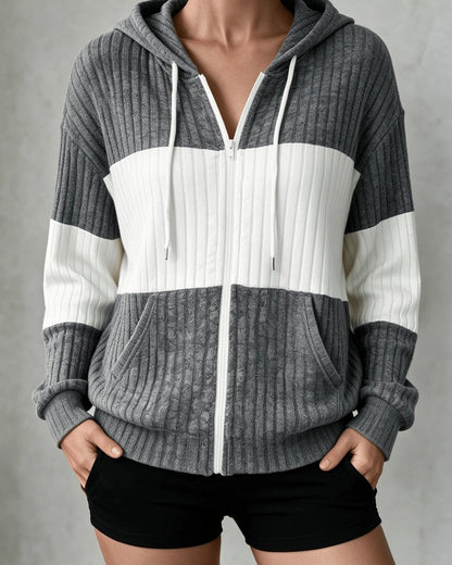 Lunari Ribbed Zip Hooded Cardigan