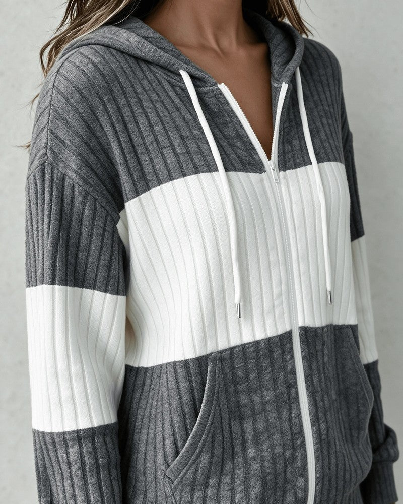 Lunari Ribbed Zip Hooded Cardigan