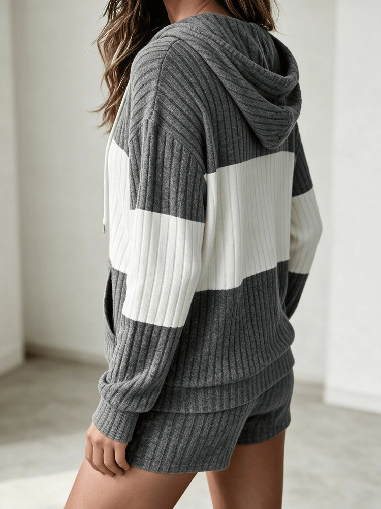 Lunari Ribbed Zip Hooded Cardigan