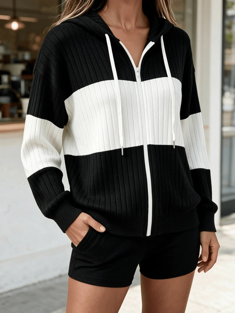 Lunari Ribbed Zip Hooded Cardigan