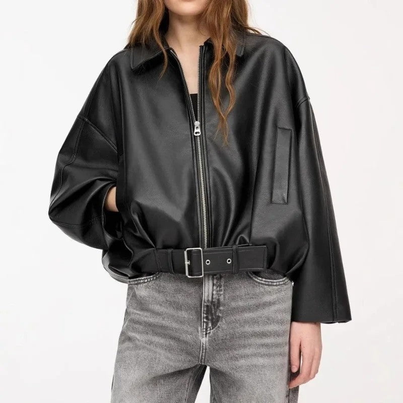Lunelle Relaxed Belted Faux Leather Jacket