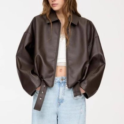 Lunelle Relaxed Belted Faux Leather Jacket