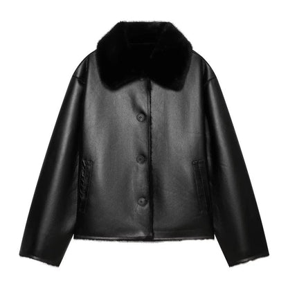 Marcellis Faux Shearling Collar Leather Jacket
