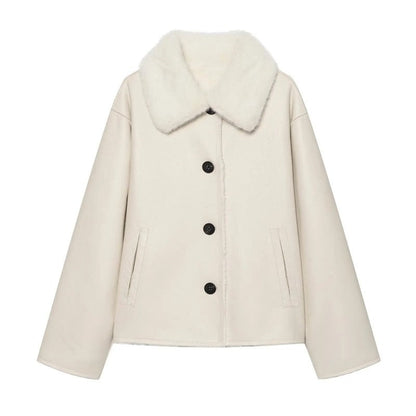 Marcellis Faux Shearling Collar Leather Jacket