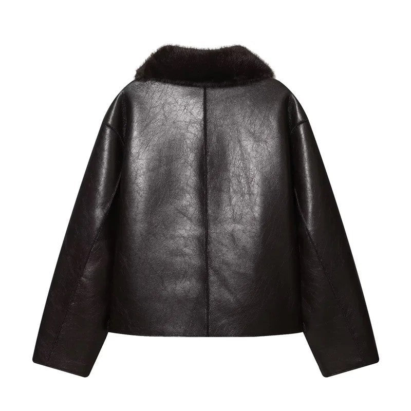 Marcellis Faux Shearling Collar Leather Jacket