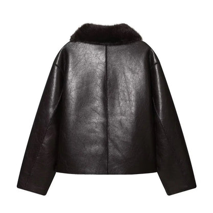 Marcellis Faux Shearling Collar Leather Jacket