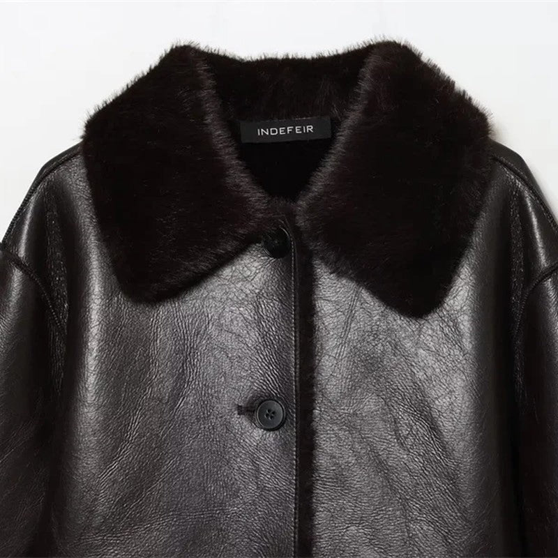 Marcellis Faux Shearling Collar Leather Jacket