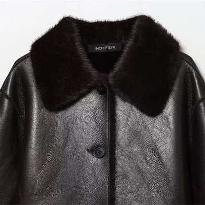 Marcellis Faux Shearling Collar Leather Jacket