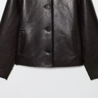 Marcellis Faux Shearling Collar Leather Jacket