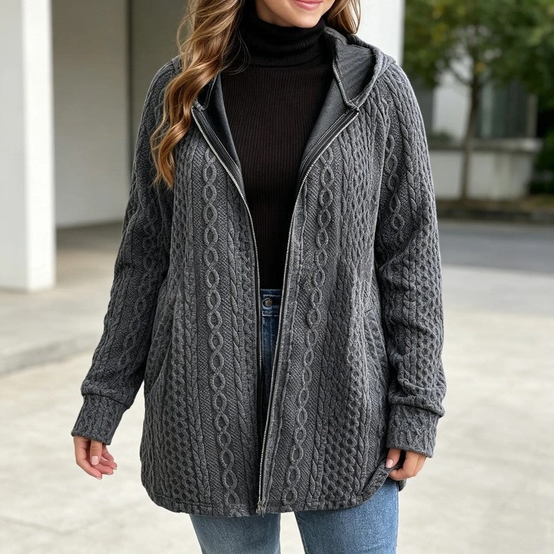 Marie Cable Knit Hooded Zip Jacket