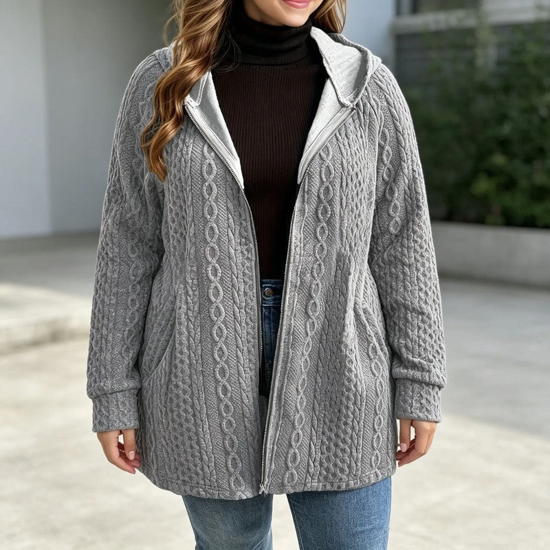 Marie Cable Knit Hooded Zip Jacket