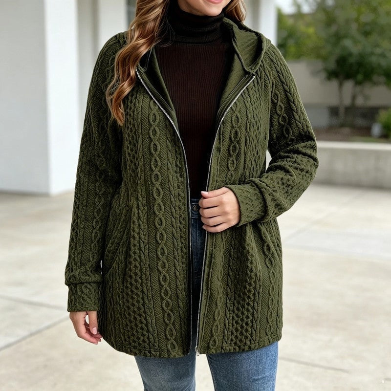 Marie Cable Knit Hooded Zip Jacket