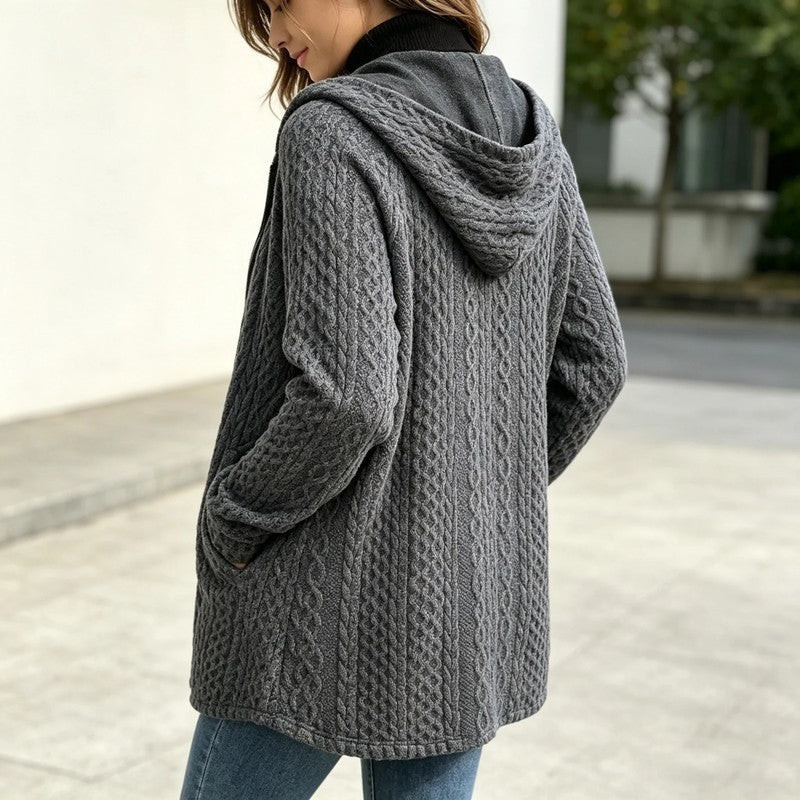 Marie Cable Knit Hooded Zip Jacket