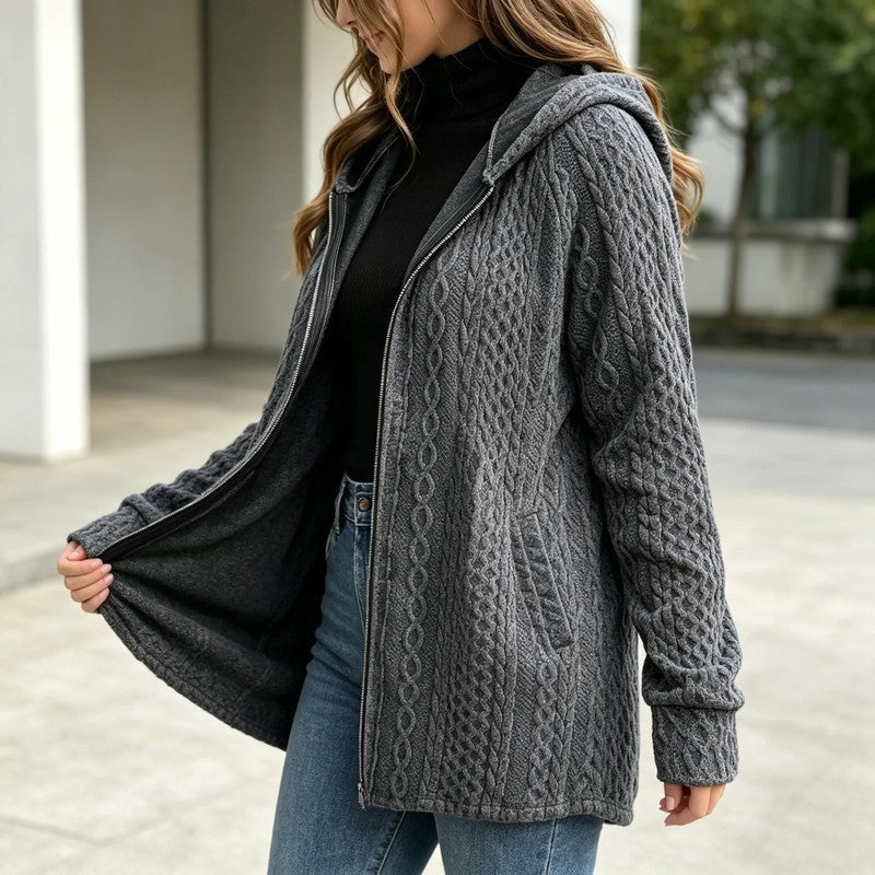 Marie Cable Knit Hooded Zip Jacket