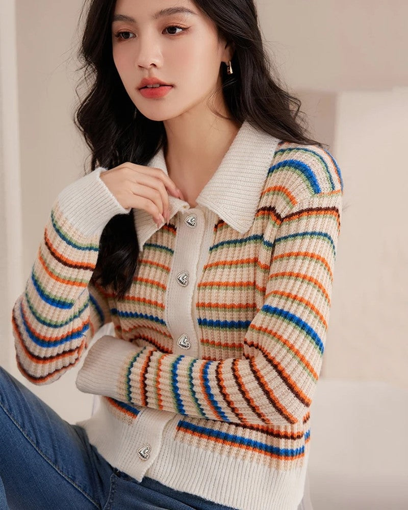 Megan Women's Striped Knit Button Cardigan