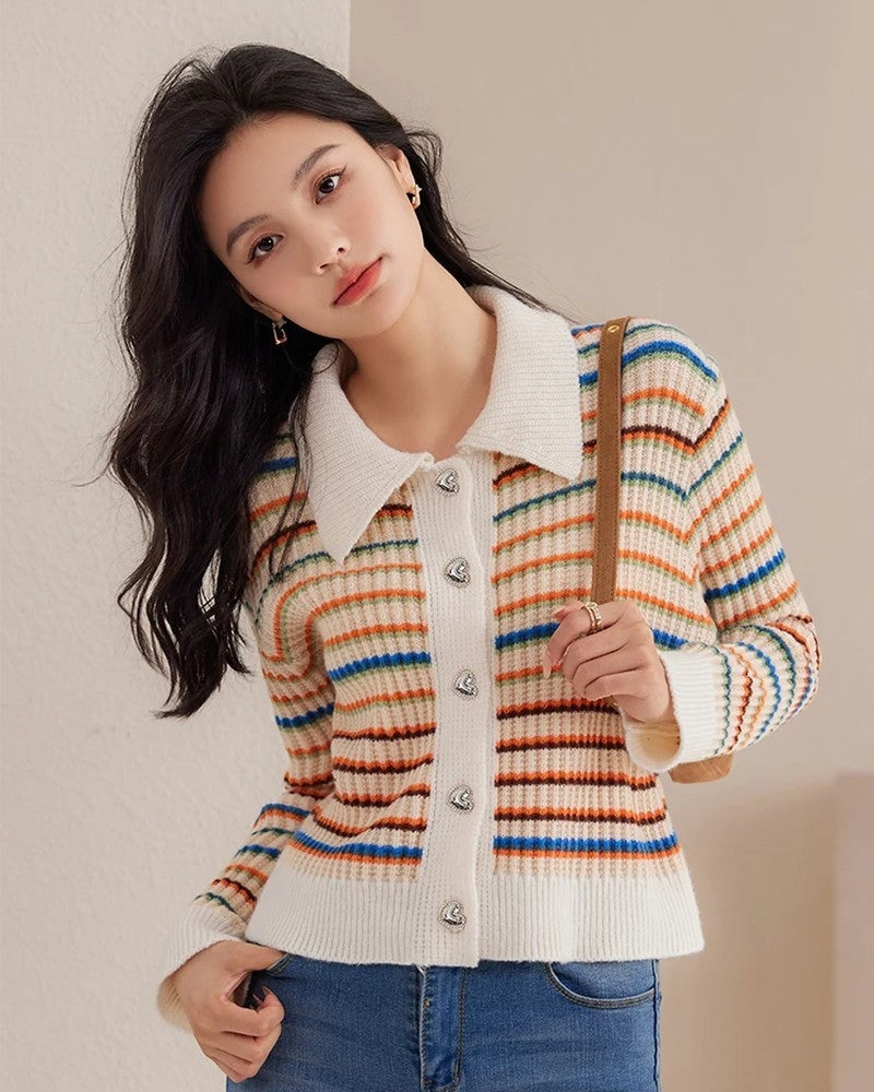 Megan Women's Striped Knit Button Cardigan
