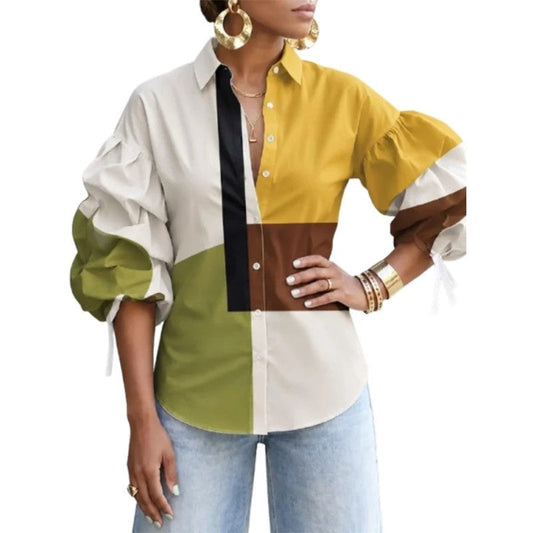 Naomi Women's Colorblock Puff Sleeve Button-Up Shirt