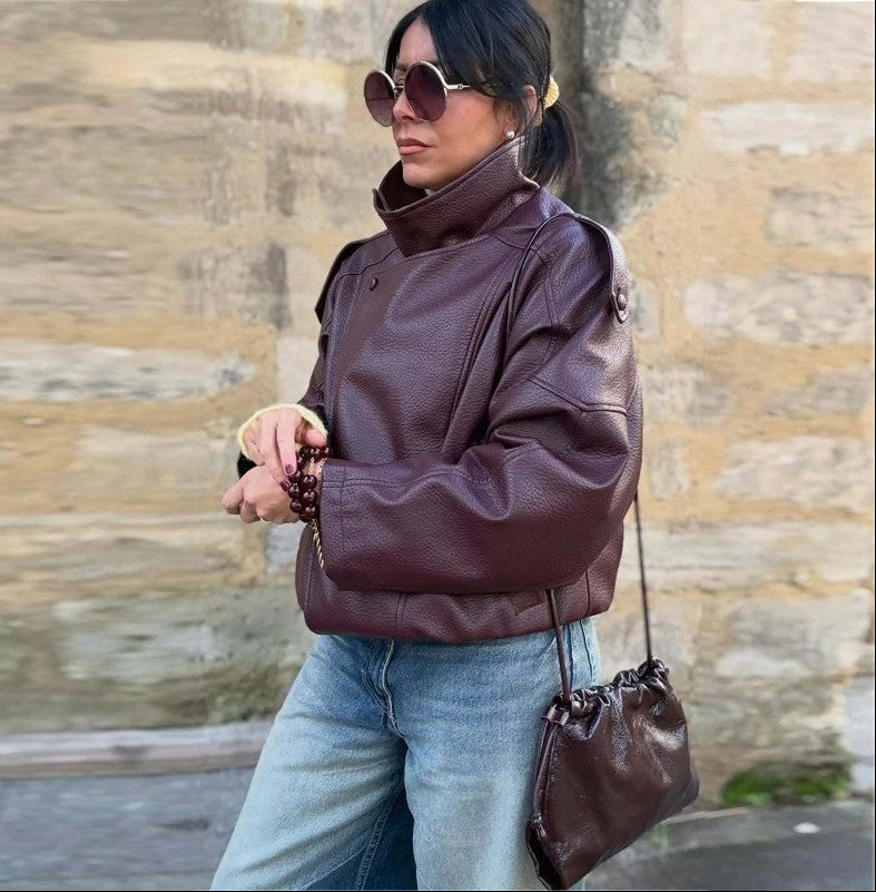 Nerine Relaxed Faux Leather Moto Jacket
