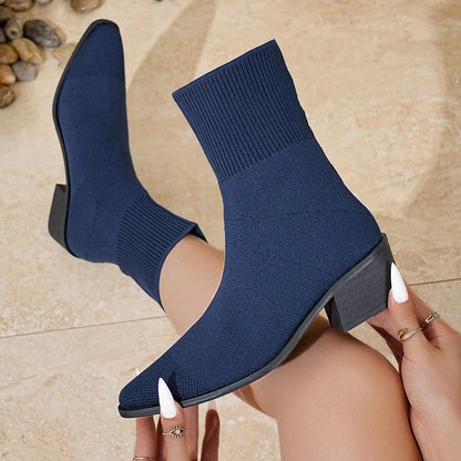 Nina Knit Block Heel Ankle Boots
