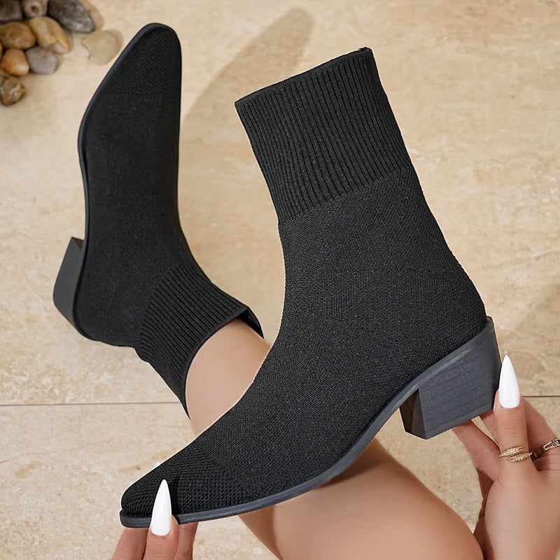 Nina Knit Block Heel Ankle Boots