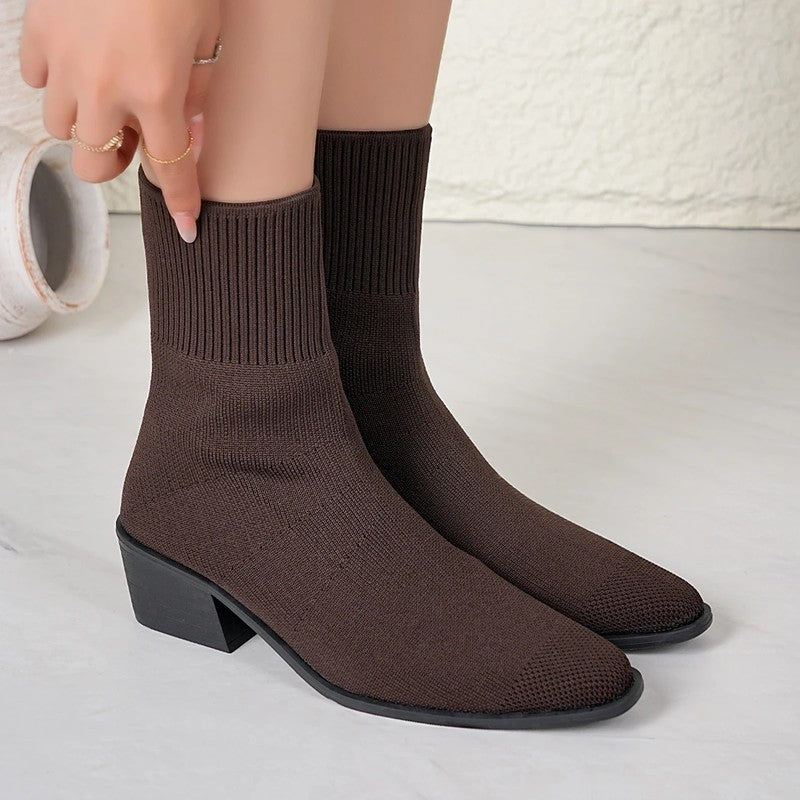 Nina Knit Block Heel Ankle Boots