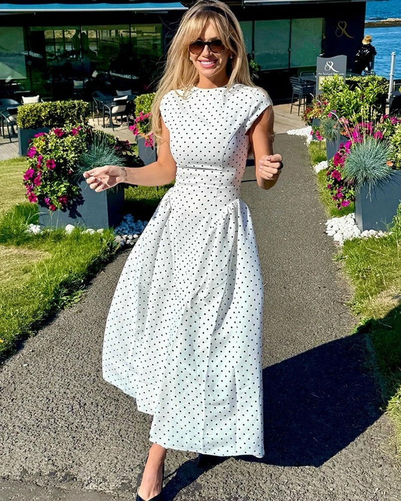 Nora Polka Dot Pleated Midi Dress