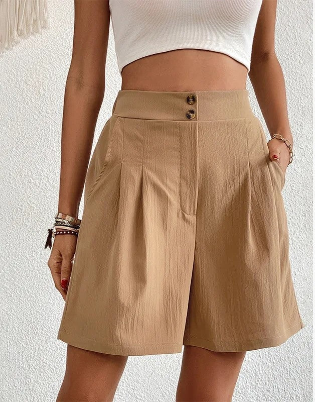 Olivelle Relaxed Pleated High-Waist Shorts