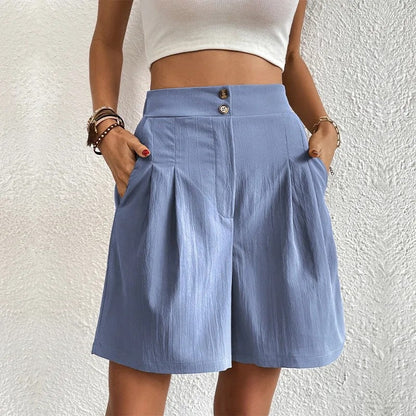 Olivelle Relaxed Pleated High-Waist Shorts