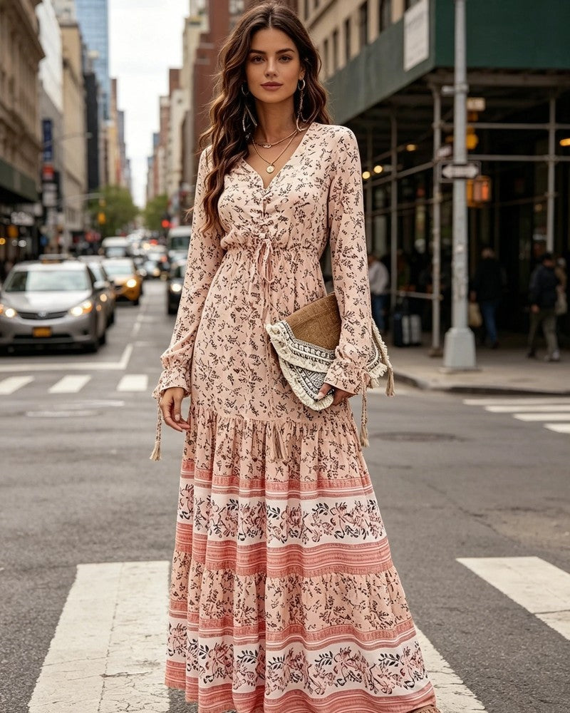 Petra Women's Boho Floral Tiered Maxi Dress